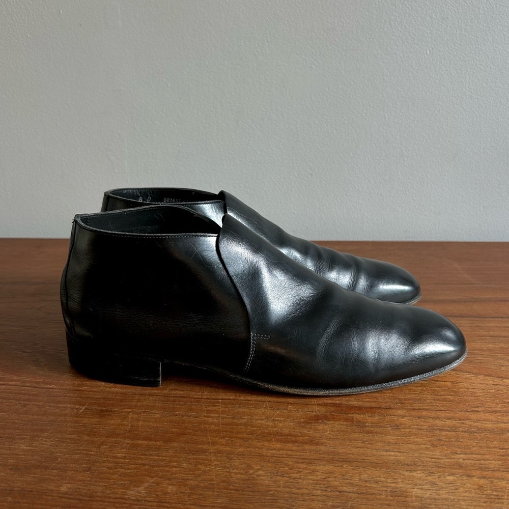 Vtg BALLY Black Leather Rally Boot-Shoe